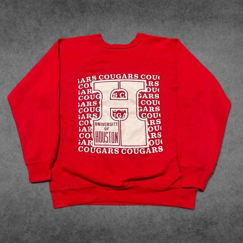 Vintage University of Houston Cougars Graphic Crewneck Sweatshirt Red Mens Y2K